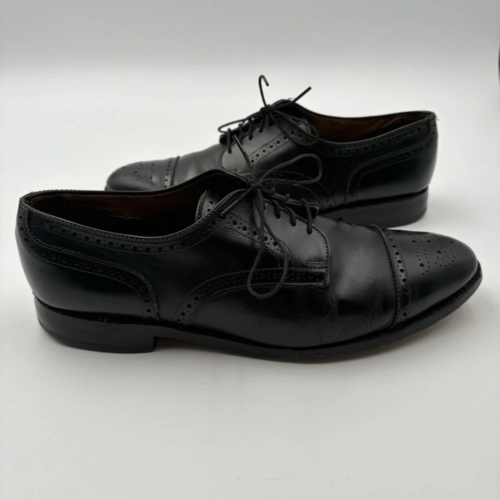 Allen Edmonds Sanford 10.5 D Black Leather Brogue Cap Toe Derby Dress Shoes